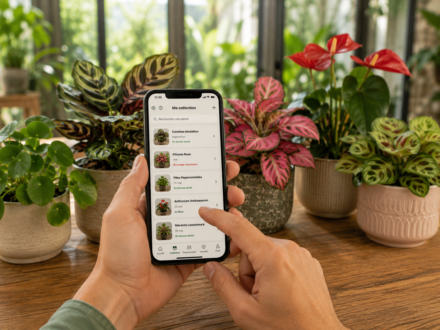 Carnet de suivi des plantes dans l'application Floraisia
