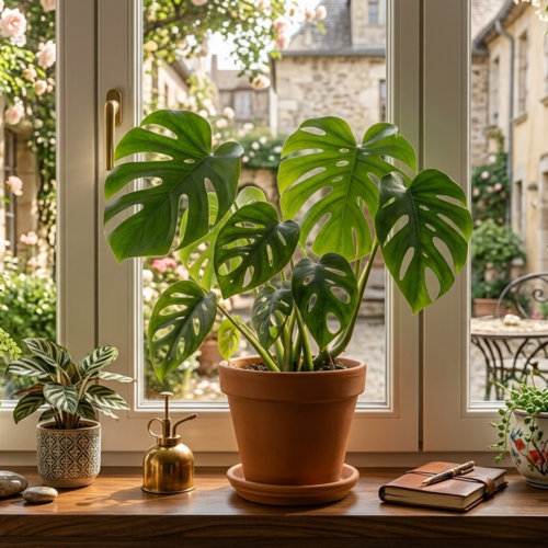 Plantes d'intérieur derrière une fenêtre